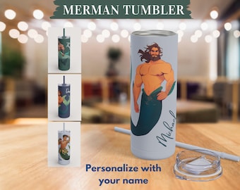 Personalized Merman Tumbler: Insulated Stainless Steel Mermaid Cup