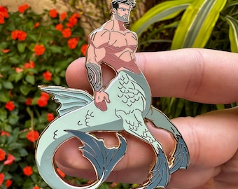 Ichthyocentaur Fantasy Hard Enamel Pin - Featuring Aegeus - 2.75&#39;&#39; - Glitter and Screen Print Design