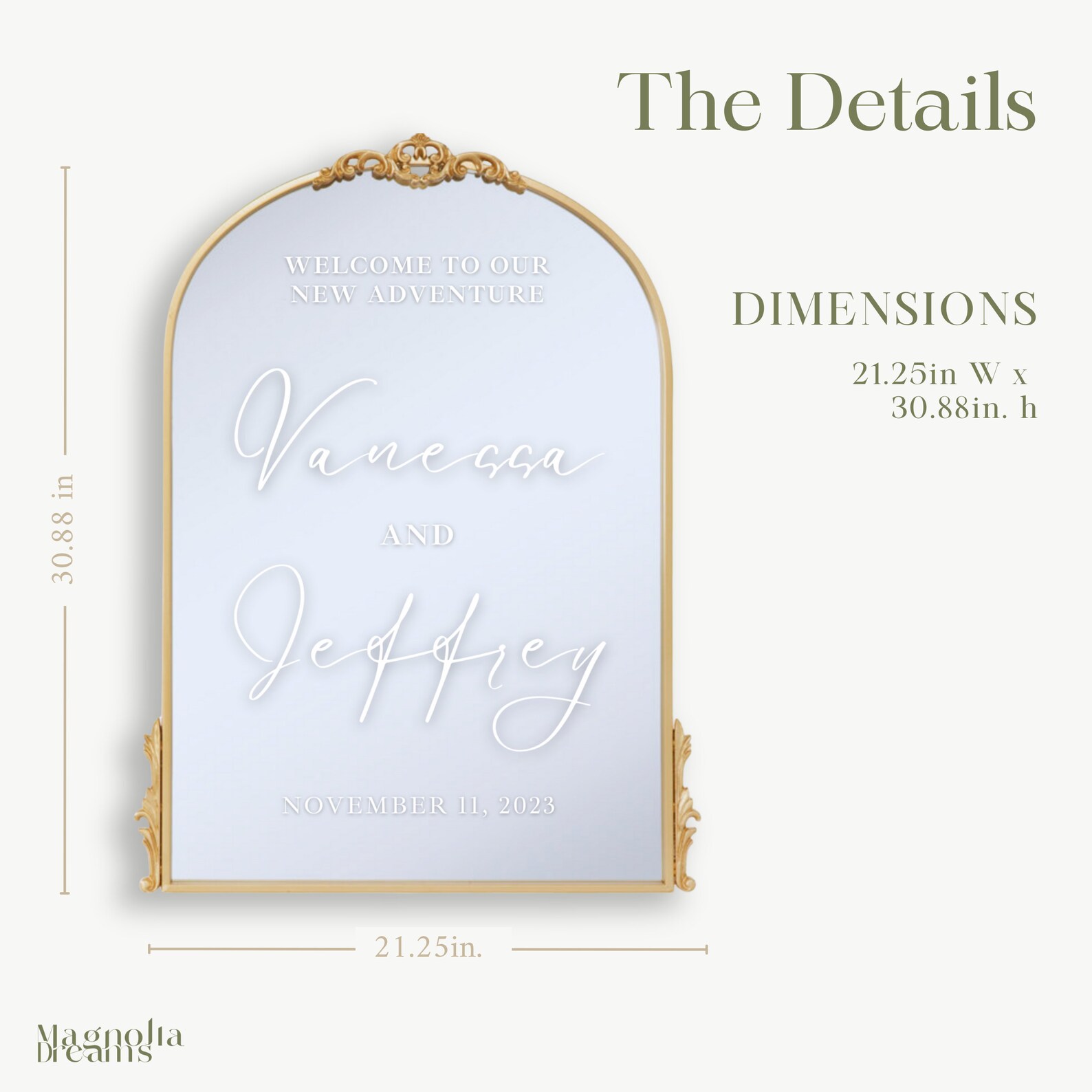 Large Gold Arch Mirror for Elegant Wedding Sign Custom Gold Mirror Sign for Wedding