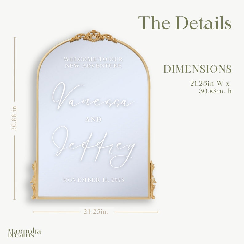Large Gold Arch Mirror for Elegant Wedding Sign Custom Gold
