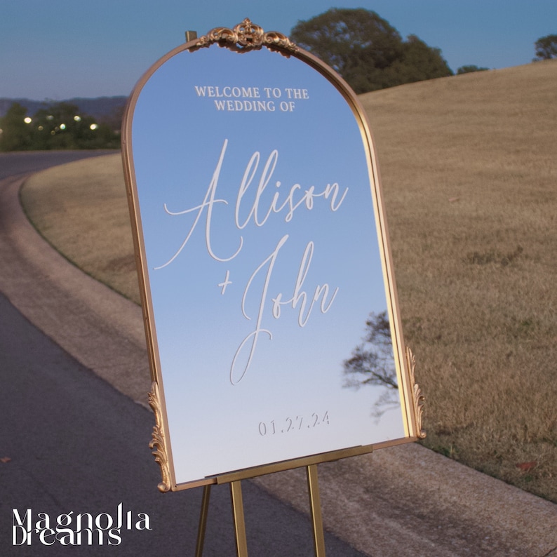 Gold Arched Mirror Wedding Sign for Bridal Events Parties Large Gold Mirrored Wedding