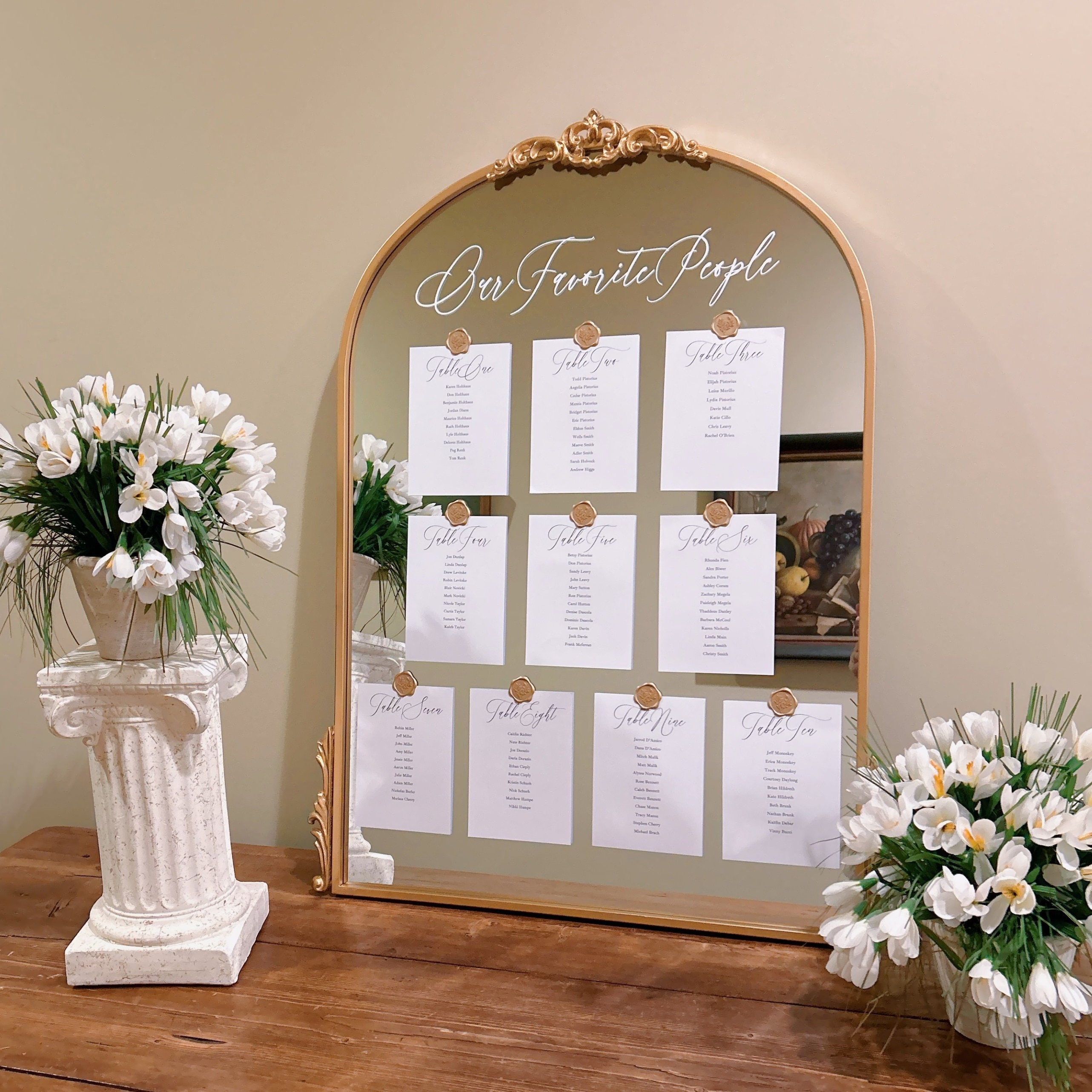Wedding Seating Chart, Alphabetical Seating Chart for Weddings, Custom Guest Seating Assignment, Wax Seal Gold Mirror Signage, Wedding Decor