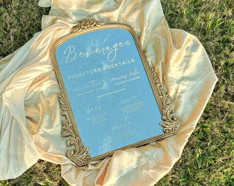 Wedding Signature Drink Sign - Gold Mirror Bar Menu Sign - His and Hers Wedding Cocktails - Signature Drinks Menu - Wedding Bar Signage