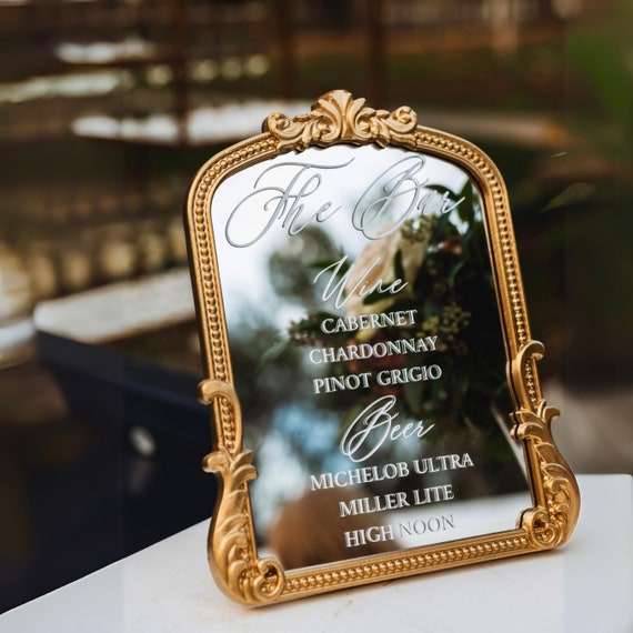 Signature Drinks Sign | Wedding Cocktails Menu | Wedding Bar Sign | Gold Mirror Wedding Bar Sign | His + Hers Drinks Sign | Bar Menue