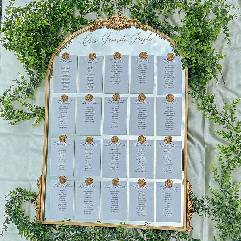 Seating Chart Wedding, Minimalist Wedding Seating Chart, Table Seating Chart, Numbers Seating Chart, Wedding Guest Name, Our Favorite People, Gold Mirror Wedding Seating Chart - Wedding Signs - Wedding Guest List - Reception Guest List Sign