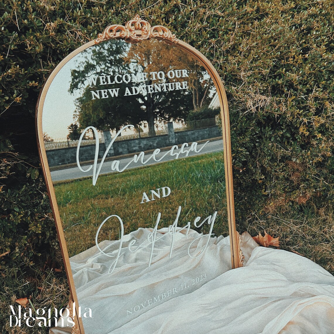 Large Gold Arch Mirror for Elegant Wedding Sign Custom Gold