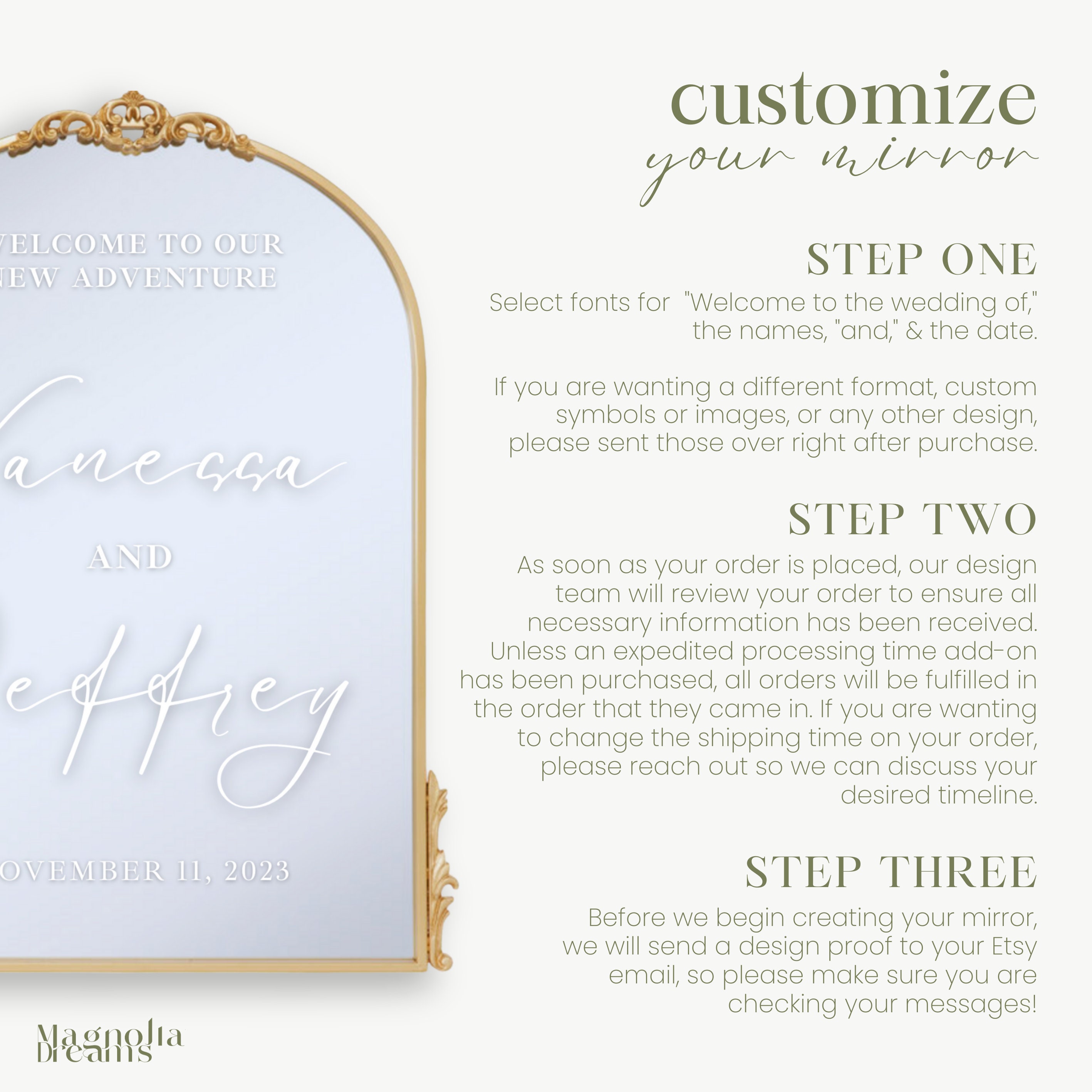 Large Gold Arch Mirror for Elegant Wedding Sign Custom Gold Mirror Sign for Wedding