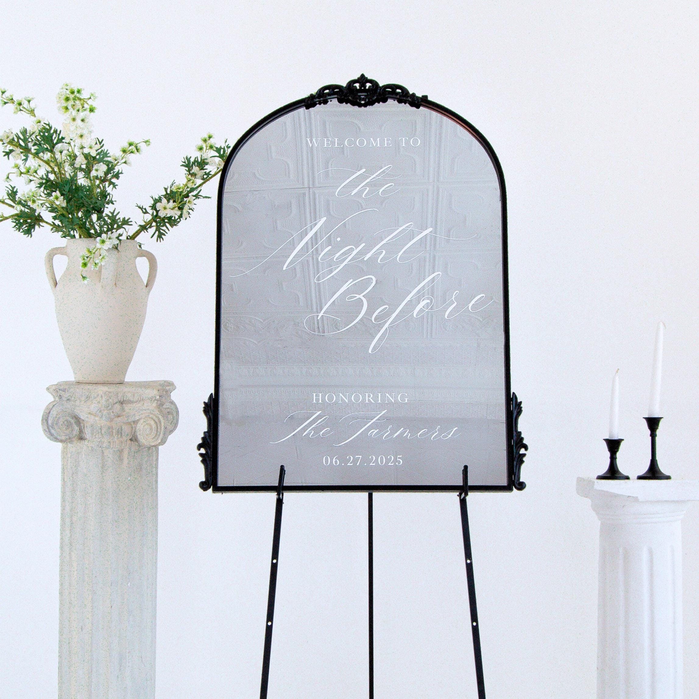Rehearsal Dinner Welcome Sign | Wedding Mirror | The Night Before | Modern Rehearsal Dinner Sign | Black Arched Mirror | Wedding Dinner Sign