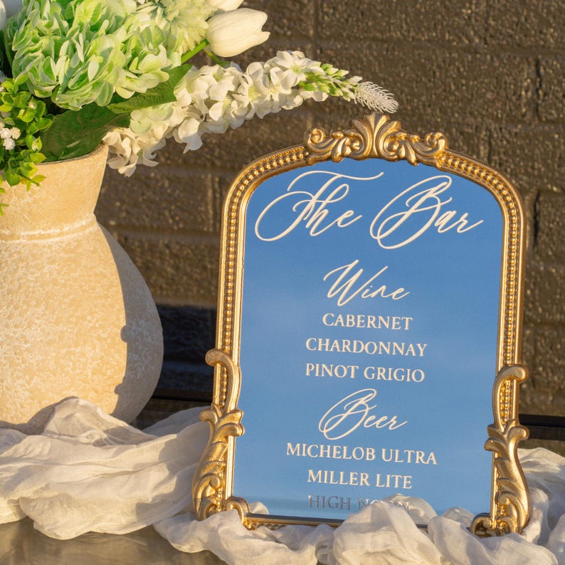 Signature Drinks Sign | Wedding Cocktails Menu | Wedding Bar Sign | Gold Mirror Wedding Bar Sign | His + Hers Drinks Sign | Bar Menue