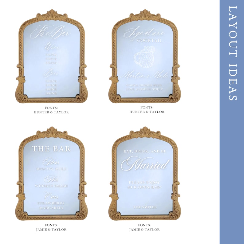 Signature Drinks Sign | Wedding Cocktails Menu | Wedding Bar Sign | Gold Mirror Wedding Bar Sign | His + Hers Drinks Sign | Bar Menue