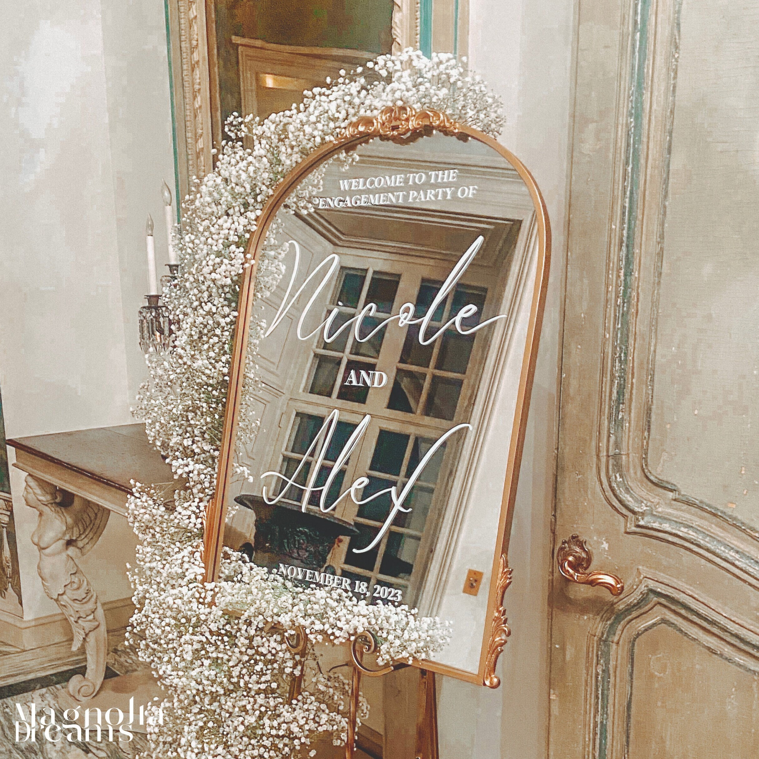 Elegant Wedding Welcome, Large Gold Mirror Arch With Flourish Design ...