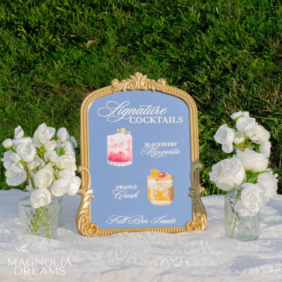 Personalized Wedding Cocktail Menu Mirror Sign: Gold Bar Decor