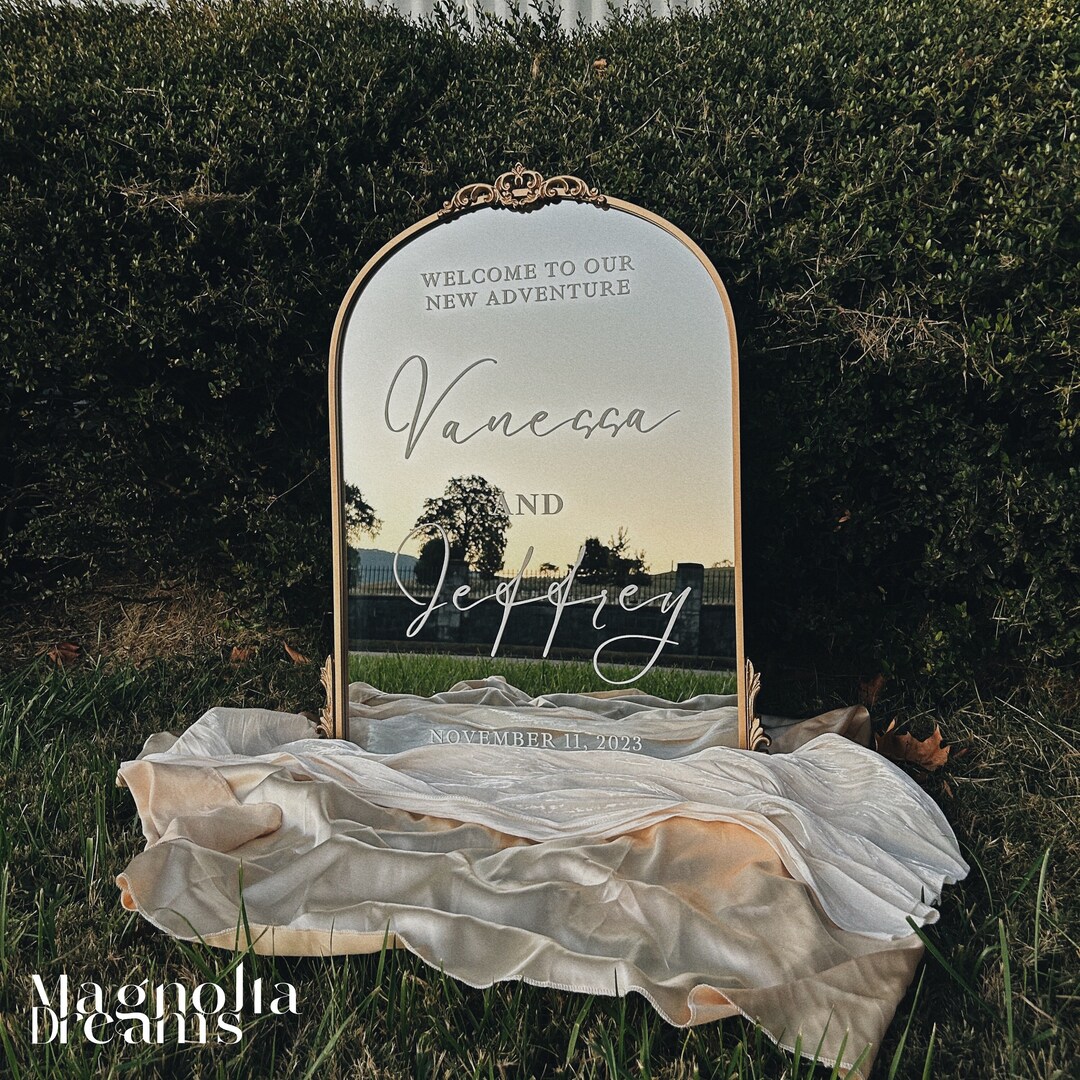 Custom Trendy Wedding Elegant Gold Arch & Flourish Mirror With