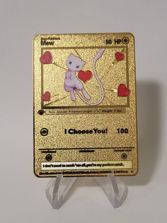 Pokemon Card Mew Mewtwo "I choose you" Gold Metal Card Custom Made Love  Heart Gift