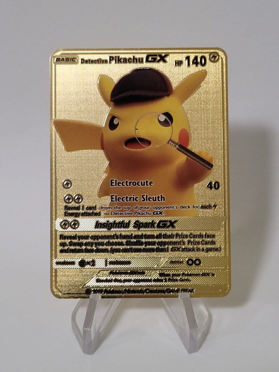 Pokemon Card Detective Pikachu GX Gold Metal Card Custom Made - Etsy