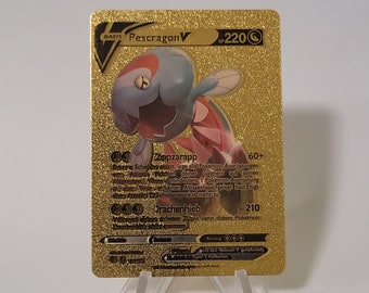 Pokemon Card Pescragon / Dracovish V Gold Plastic Card Custom Made Trading Card Gift Present German Limited