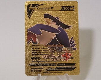 Pokemon Card Kramshef / Honchkrow V Gold Plastic Card Custom Made Trading Card Gift Present German Limited