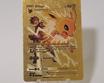 Pokemon Card Blitza / Jolteon Gold Plastic Card Custom Made Trading Card Gift Present German Limited