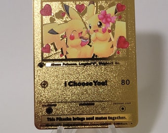 Pokemon Karte Pikachu "I choose you" Gold Metall Karte Custom Made Liebe Herz Schokolade Liebespaar Geschenk