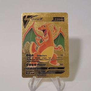 Pokemon Karte Glurak / Charizard V Gold Plastik Karte Custom Made Sammel Karte Geschenk Present Deutsch Limitiert