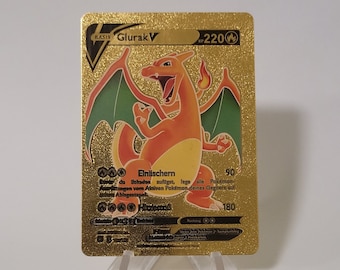 Pokemon Card Glurak / Charizard V Gold Plastic Card Custom Made Trading Card Gift Present German Limited - Etsy Pokemon Card Glurak / Charizard V Gold Plastic Card Custom Made Trading Card Gift Present German Limited - Etsy
