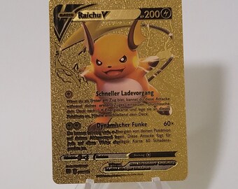 Pokemon Card Raichu V Gold Plastic Card Custom Made Trading Card Gift  Present German Limited