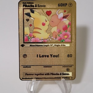 Pokemon Karte Pikachu & Eevee Gold Metall Karte Custom Made Liebe Kuss Geschenk Present Romantisch Frisch Verliebt