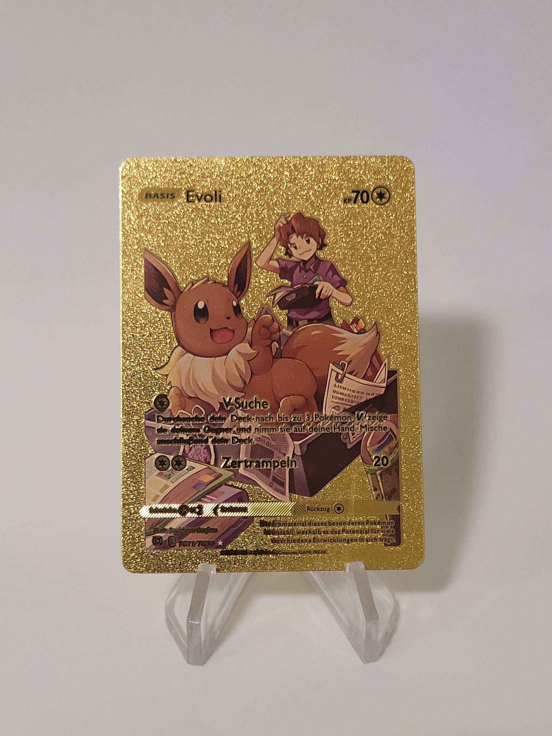 Pokemon Card Evoli / Eevee Gold Plastic Card Custom Made Trading Card Gift  Present German Limited