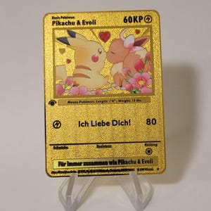 Pokemon Karte Pikachu & Evoli "Ich liebe dich" Gold Metall Karte Custom Made Liebe Kuss Geschenk Romantisch Verliebt Limitiert Liebeskarte