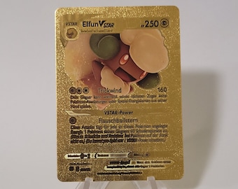 Pokemon Card Elfun / Whimsicott Vstar Gold Plastic Card Custom Made Trading Card Gift Present German Limited