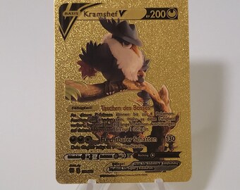 Pokemon Card Kramshef / Honchkrow V Gold Plastic Card Custom Made Trading Card Gift Present German Limited
