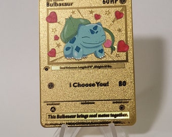 Pokemon Karte Bulbasaur Bisasam "I choose you" Gold Metall Karte Custom Made Liebe Herz Geschenk