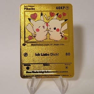 Pokemon Karte Pikachu "Ich liebe dich" verliebt Gold Metall Karte Custom Made Deutsch Liebe Umarmung Herz Geschenk Limitiert Liebeskarte