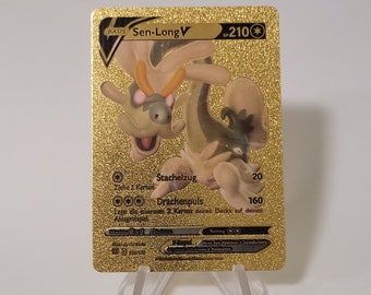 Pokemon Card Sen-Long / Drampa V Gold Plastic Card Custom Made Trading Card Gift Present German Limited
