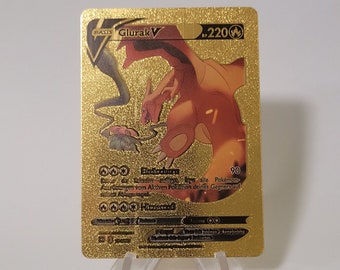 Pokemon Karte Glurak / Charizard V Gold Plastik Karte Custom Made Sammel Karte Geschenk Present Deutsch Limitiert