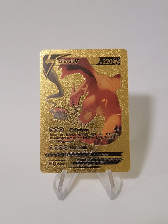 Pokemon Card Glurak / Charizard V Gold Plastic Card Custom Made Trading Card Gift Present German Limited Pokemon Card Glurak / Charizard V Gold Plastic Card Custom Made Trading Card Gift Present German Limited