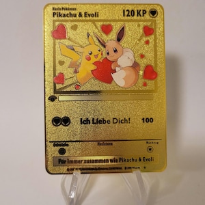 Pokemon Karte Pikachu und Eevee "Ich liebe dich" Gold Metall Karte Custom Made Deutsch Liebe GeschenkHerz Süß Limitiert Liebeskarte