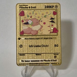 Pokemon Karte Pikachu & Evoli "Ich liebe dich" Gold Metall Karte Custom Made Liebeskarte Kuss Geschenk Blumen Romantisch Frisch Verliebt