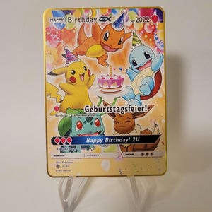 Pokemon Karte Happy Birthday  "Geburtstagsfeier" Gold Metall Karte Custom Made Deutsch Liebe Herz Geschenk Geburtstagsgeschenk