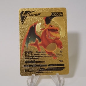 Pokemon Karte Glurak / Charizard V Gold Plastik Karte Custom Made Sammel Karte Geschenk Present Deutsch Limitiert