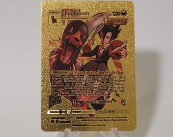 Pokemon Card Hundemon / Houndoom Gold Plastic Card Custom Made Trading Card Gift Present German Limited