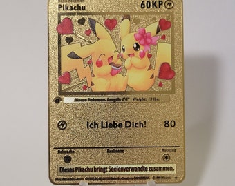 Pokemon Karte Pikachu "Ich Liebe Dich" Gold Metall Karte Custom Made Liebe Herz Schokolade Liebespaar Geschenk Deutsche Karte Limitiert