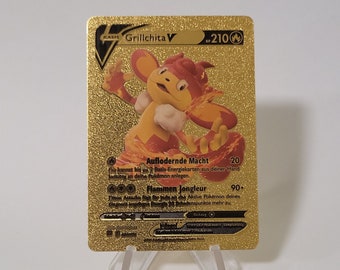 Pokemon Card Grillchita / Simisear V Gold Plastic Card Custom Made Trading Card Gift Present German Limited