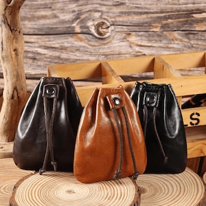 Klassische Echtleder  Münztasche - Retro Münzbeutel | Handgefertigt aus Premium-Rindsleder | Münzbörse,Minibörse,Kleingeldbörse,Geldbeutel