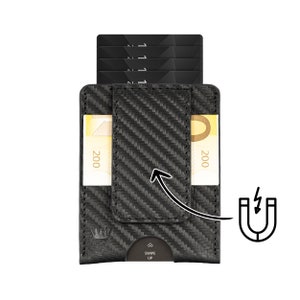 Premium Qualität Ultra Slim Wallet mit Münzfach | Lockcard Wallet Echtleder RFID Schutz | Kartenetui Stahl Einkauwenwagenlöser Geschenk