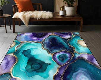 Alfombra de ágata turquesa: arte moderno de mármol