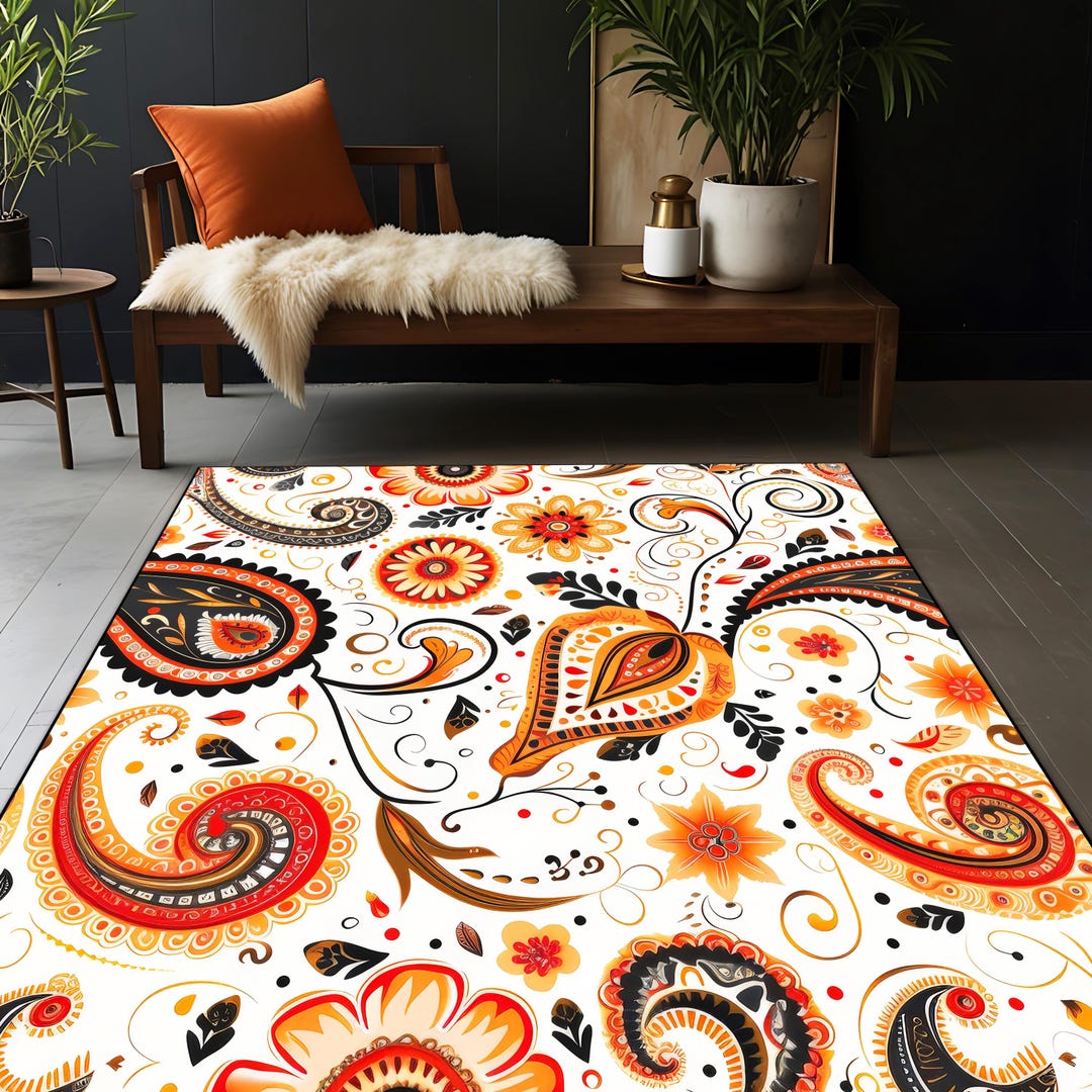 Floral Paisley Area Rug: Modern Ethnic Design - Etsy