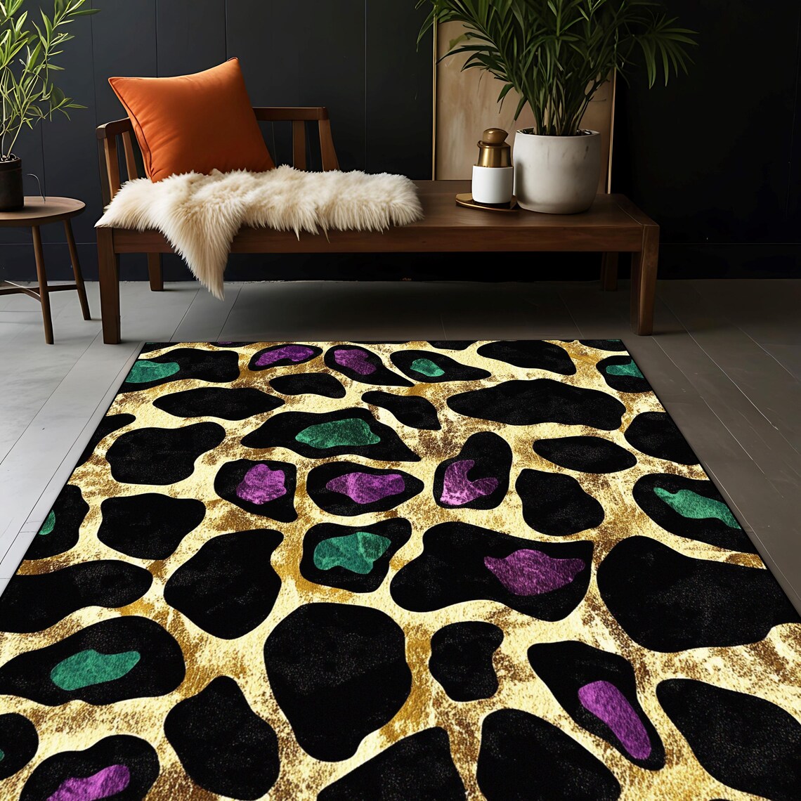 Luxury Leopard Print Rug, Wild Elegance Area Rug, Exotic Leopard ...