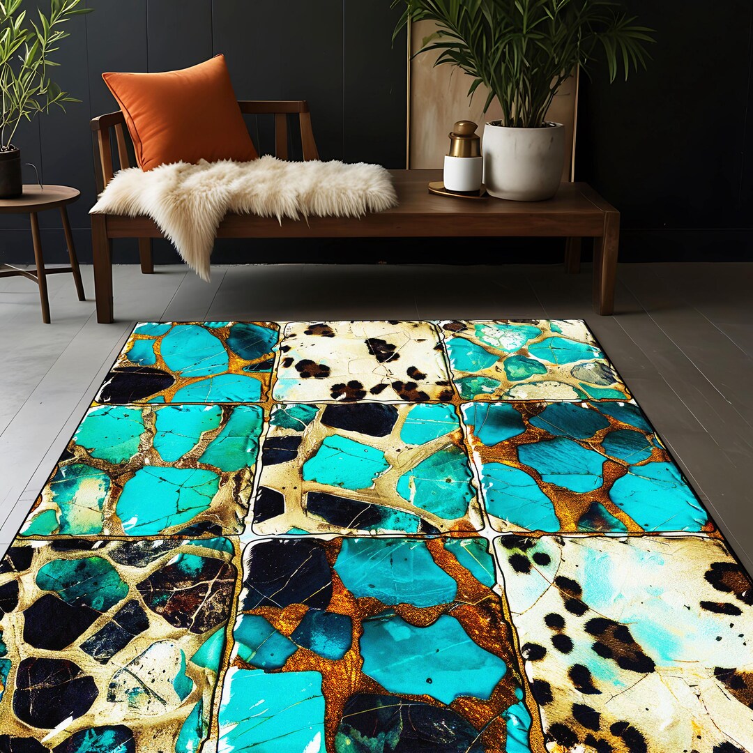 Luxury Natural Stone Effect Rug, Fragmented Square Patterns Rug ...