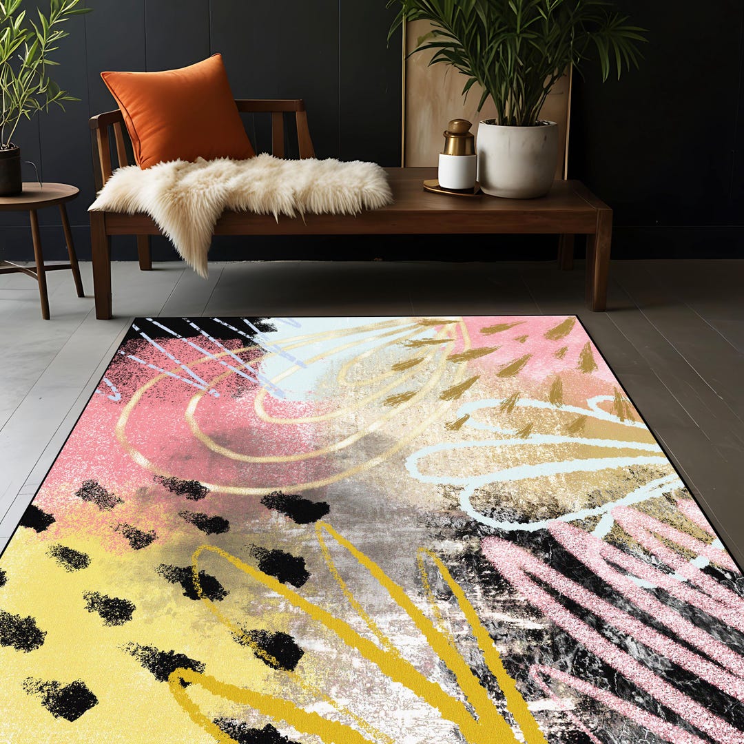 Colorful Abstract Rug Design Abstract Colorful Rug: Modern Art Pattern, Non-slip Cotton Base - Etsy